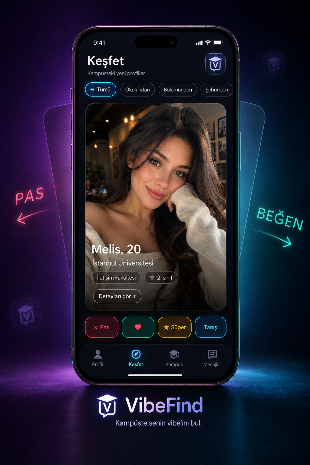 VibeFind Keşfet ekranı
